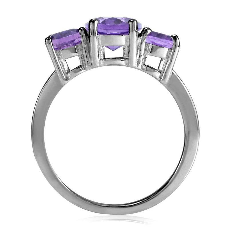 Silvershake 3.17ct. 3 Stone Natural Oval Shape African Amethyst 925 Sterling Silver Ring Size 8 - Image 3